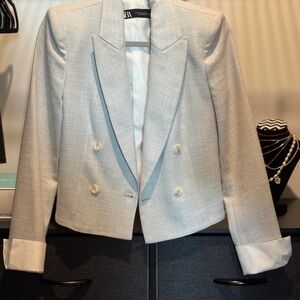 Zara Light Gray Double-Breasted Blazer